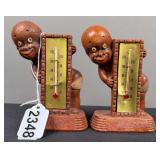 (2) Diaper Dan Black Americana Figural Thermometers