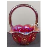 L.E. Smith Ruby Red Iridescent Carnival Glass Basket