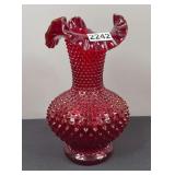 Fenton Cranberry Opalescent Hobnail Glass Vase