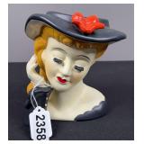 Vintage Nippon Blonde Hair Black Hat Lady Head Vase