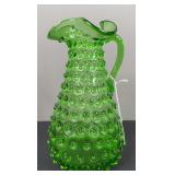 MCM Green Hobnail Glass Pitcher