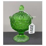 Fenton Green Glass Daisy & Button Candy Dish