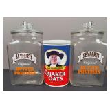 Seyferts Butter Pretzel Glass Jars & Quaker Oats Cookie Jar