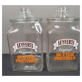 (2) Seyferts Butter Pretzel Glass Jars