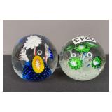 (2) Flower Glass Paperweights