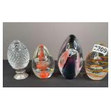 (4) Egg Shaped Art Glass Paperweights