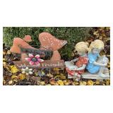 Pair of Metal Welcoming Signs & Children’s statue