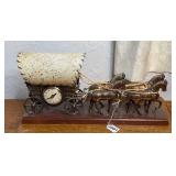 United Clock Corp. Horse Drawn Covered Wagon Clock