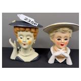 (2) Vintage Lady Head Vases