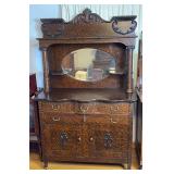 Antique Wooden Sideboard With Mirror