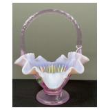 Fenton Pink Ruffled Art Glass Basket