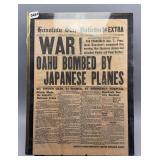 Honolulu Star Bulletin First Extra War! Oahu Bombed by Japanese Planes Newspaper Front Page December 7 1941