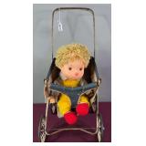 Vintage Metal Baby Doll Stroller & Baby Doll