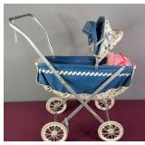 Vintage Metal Baby Doll Stroller & Baby Doll