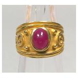 14k Gold Cabochon Ruby Ring Size 8