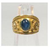 14k Gold Sapphire Cabochon Ring Size 8