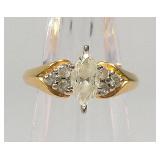 14kt Gold Center Marquise Cut Diamond Ring Size 6