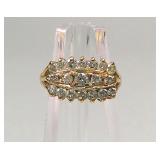 14k Gold Three-Row Diamond? Ring Size 6