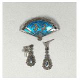 Oriental Style Sterling Broach & '925' Silver Earrings