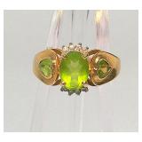 14k Gold Peridot & Diamond Ring Size 8