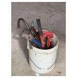 Bucket Of Crow Bars, Ratchets, Hammers, & Misc. Hand Tools