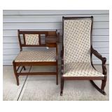 Matching Upholstered Gossip Bench & Rocking Chair