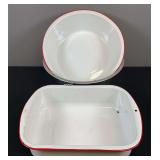 Red & White Enamelware Pans