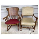 Oak Rocking Chair & Upholstered Arm Chair