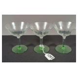 (3) Cocktail Glasses With Uranium Bottoms