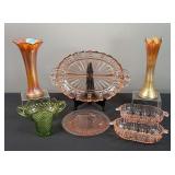 Pink Depression Glass Dishes & Carnival Glass Vases