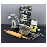 Corn Popper, Flour Sifter, & Food Grinders