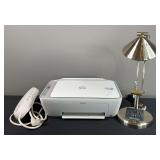 HP DeskJet 2755 Printer, Desk Lamp, & SurgePro Outlet Strip