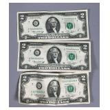 (3) 1976 Two Dollar Bills