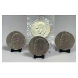 (1) Silver-Clad Eisenhower Dollar & (3) Standard Eisenhower Dollars