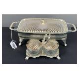 Pyrex Glass Serving Dishes with Silverplate? Stand & Lids
