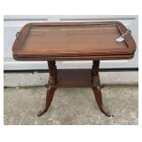 Carved Wood & Glass Top Accent Table