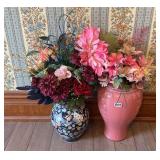 Pair of Large Vases & Faux Flowers
