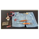 Coca Cola Glasses, Bottle Opener, Jeans, & Collectibles