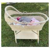 Foldable Wicker Basket Baby Cradle & Cabbage Patch Doll & Baby Outfit