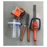 Hedge Trimmer, Chainsaw Blade Sharpener, & Assorted Items