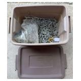 Rubbermaid Tote of Peg Board Hooks & Misc.
