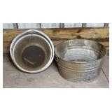 Galvanized Bushel Basket & Pans