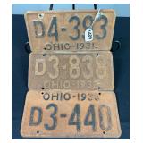 1931, ‘32, & ‘33 Ohio License Plates