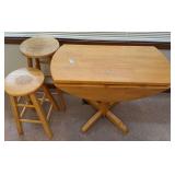 Pair of Barstools & Wooden Side Fold Table