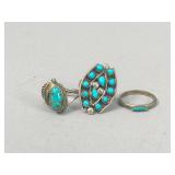 (3) Turquoise Native American Style Rings