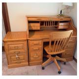Winners Only Hard Wood Roll Top Desk, Matching Chair & Side table Filing Cabinet