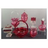 Fenton Ruby Red Basket & Assorted Red Glassware