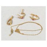 14k Earrings, Pendant, & Broken Necklace