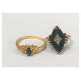 Pair of 10kt Gold Rings with Black Gemstones