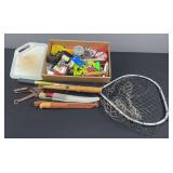 Fishing Net, Line, Bobbers & Assorted Items
